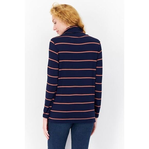 Market & Spruce Navy Stripe High Neck Long Sleeve Top Blouse Size XL Petite NWT - Picture 3 of 12